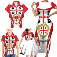Personalised Sardinia Italy Family Matching Short Sleeve Bodycon Dress and Hawaiian Shirt Sardegna Quattro Mori Coat Of Arms