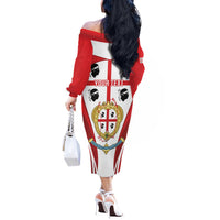 Personalised Sardinia Italy Off The Shoulder Long Sleeve Dress Sardegna Quattro Mori Coat Of Arms
