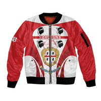 Personalised Sardinia Italy Sleeve Zip Bomber Jacket Sardegna Quattro Mori Coat Of Arms