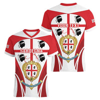 Personalised Sardinia Italy Women V-Neck T-Shirt Sardegna Quattro Mori Coat Of Arms