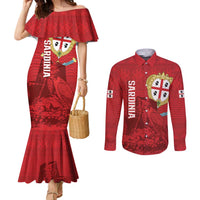 Personalised Sardinia Italy Couples Matching Mermaid Dress and Long Sleeve Button Shirt Sardegna Nuraghe With Falcon
