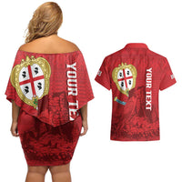 Personalised Sardinia Italy Couples Matching Off Shoulder Short Dress and Hawaiian Shirt Sardegna Nuraghe With Falcon
