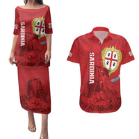 Personalised Sardinia Italy Couples Matching Puletasi and Hawaiian Shirt Sardegna Nuraghe With Falcon