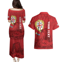 Personalised Sardinia Italy Couples Matching Puletasi and Hawaiian Shirt Sardegna Nuraghe With Falcon