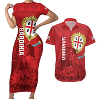 Personalised Sardinia Italy Couples Matching Short Sleeve Bodycon Dress and Hawaiian Shirt Sardegna Nuraghe With Falcon