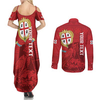 Personalised Sardinia Italy Couples Matching Summer Maxi Dress and Long Sleeve Button Shirt Sardegna Nuraghe With Falcon
