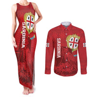 Personalised Sardinia Italy Couples Matching Tank Maxi Dress and Long Sleeve Button Shirt Sardegna Nuraghe With Falcon