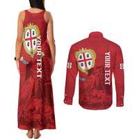Personalised Sardinia Italy Couples Matching Tank Maxi Dress and Long Sleeve Button Shirt Sardegna Nuraghe With Falcon