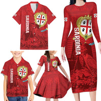 Personalised Sardinia Italy Family Matching Long Sleeve Bodycon Dress and Hawaiian Shirt Sardegna Nuraghe With Falcon