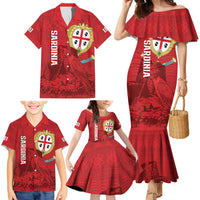 Personalised Sardinia Italy Family Matching Mermaid Dress and Hawaiian Shirt Sardegna Nuraghe With Falcon