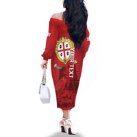Personalised Sardinia Italy Family Matching Off The Shoulder Long Sleeve Dress and Hawaiian Shirt Sardegna Nuraghe With Falcon