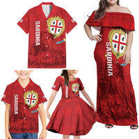 Personalised Sardinia Italy Family Matching Off Shoulder Maxi Dress and Hawaiian Shirt Sardegna Nuraghe With Falcon