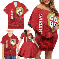Personalised Sardinia Italy Family Matching Off Shoulder Short Dress and Hawaiian Shirt Sardegna Nuraghe With Falcon