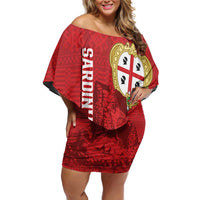 Personalised Sardinia Italy Family Matching Off Shoulder Short Dress and Hawaiian Shirt Sardegna Nuraghe With Falcon
