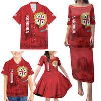 Personalised Sardinia Italy Family Matching Puletasi and Hawaiian Shirt Sardegna Nuraghe With Falcon