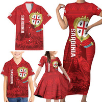 Personalised Sardinia Italy Family Matching Short Sleeve Bodycon Dress and Hawaiian Shirt Sardegna Nuraghe With Falcon