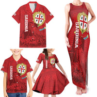 Personalised Sardinia Italy Family Matching Tank Maxi Dress and Hawaiian Shirt Sardegna Nuraghe With Falcon