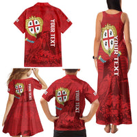 Personalised Sardinia Italy Family Matching Tank Maxi Dress and Hawaiian Shirt Sardegna Nuraghe With Falcon