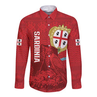 Personalised Sardinia Italy Long Sleeve Button Shirt Sardegna Nuraghe With Falcon