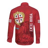 Personalised Sardinia Italy Long Sleeve Button Shirt Sardegna Nuraghe With Falcon