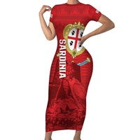 Personalised Sardinia Italy Short Sleeve Bodycon Dress Sardegna Nuraghe With Falcon