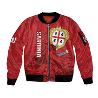 Personalised Sardinia Italy Sleeve Zip Bomber Jacket Sardegna Nuraghe With Falcon