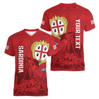 Personalised Sardinia Italy Women V-Neck T-Shirt Sardegna Nuraghe With Falcon