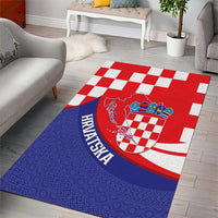 Croatia National Day Area Rug Hrvatska Checkerboard With Slavic Pattern