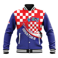 Croatia National Day Baseball Jacket Hrvatska Checkerboard With Slavic Pattern
