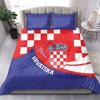 Croatia National Day Bedding Set Hrvatska Checkerboard With Slavic Pattern