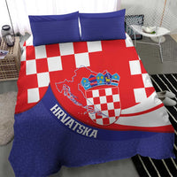 Croatia National Day Bedding Set Hrvatska Checkerboard With Slavic Pattern