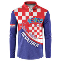 Croatia National Day Button Sweatshirt Hrvatska Checkerboard With Slavic Pattern