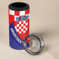 Croatia National Day 4 in 1 Can Cooler Tumbler Hrvatska Checkerboard With Slavic Pattern