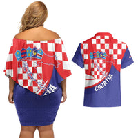 Croatia National Day Couples Matching Off Shoulder Short Dress and Hawaiian Shirt Hrvatska Checkerboard With Slavic Pattern