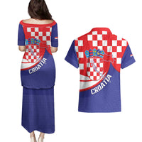 Croatia National Day Couples Matching Puletasi and Hawaiian Shirt Hrvatska Checkerboard With Slavic Pattern