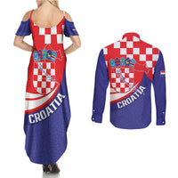 Croatia National Day Couples Matching Summer Maxi Dress and Long Sleeve Button Shirt Hrvatska Checkerboard With Slavic Pattern