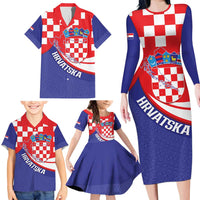 Croatia National Day Family Matching Long Sleeve Bodycon Dress and Hawaiian Shirt Hrvatska Checkerboard With Slavic Pattern