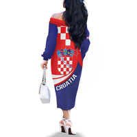 Croatia National Day Family Matching Off The Shoulder Long Sleeve Dress and Hawaiian Shirt Hrvatska Checkerboard With Slavic Pattern