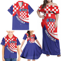Croatia National Day Family Matching Off Shoulder Maxi Dress and Hawaiian Shirt Hrvatska Checkerboard With Slavic Pattern