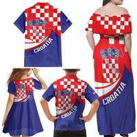 Croatia National Day Family Matching Off Shoulder Maxi Dress and Hawaiian Shirt Hrvatska Checkerboard With Slavic Pattern