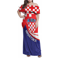 Croatia National Day Family Matching Off Shoulder Maxi Dress and Hawaiian Shirt Hrvatska Checkerboard With Slavic Pattern