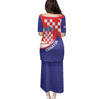 Croatia National Day Family Matching Puletasi and Hawaiian Shirt Hrvatska Checkerboard With Slavic Pattern