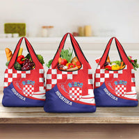 Croatia National Day Grocery Bag Hrvatska Checkerboard With Slavic Pattern