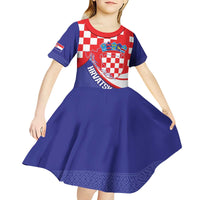 Croatia National Day Kid Short Sleeve Dress Hrvatska Checkerboard With Slavic Pattern