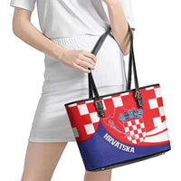 Croatia National Day Leather Tote Bag Hrvatska Checkerboard With Slavic Pattern