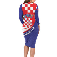 Croatia National Day Long Sleeve Bodycon Dress Hrvatska Checkerboard With Slavic Pattern