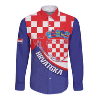 Croatia National Day Long Sleeve Button Shirt Hrvatska Checkerboard With Slavic Pattern