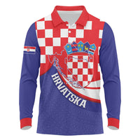 Croatia National Day Long Sleeve Polo Shirt Hrvatska Checkerboard With Slavic Pattern