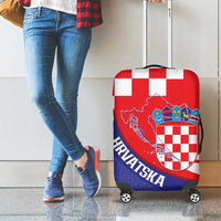 Croatia National Day Luggage Cover Hrvatska Checkerboard With Slavic Pattern