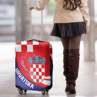 Croatia National Day Luggage Cover Hrvatska Checkerboard With Slavic Pattern